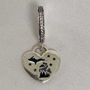 Pandora Majestic Michigan Heart Dangle Charm, S925 Silver Jewelry